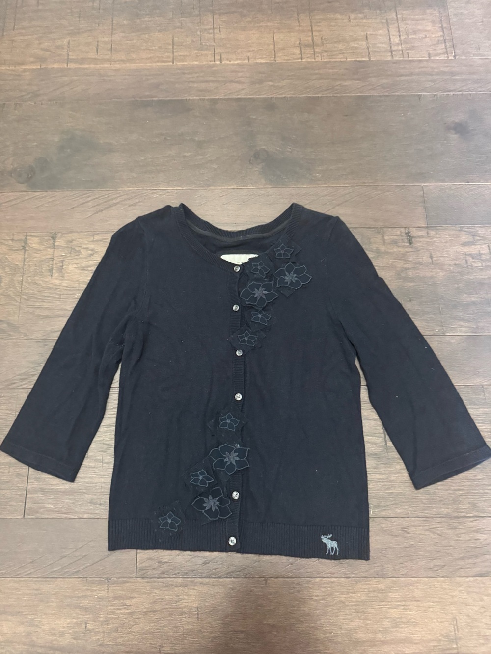 Navy Floral Embroidered Button-Front Women’s Cardigan